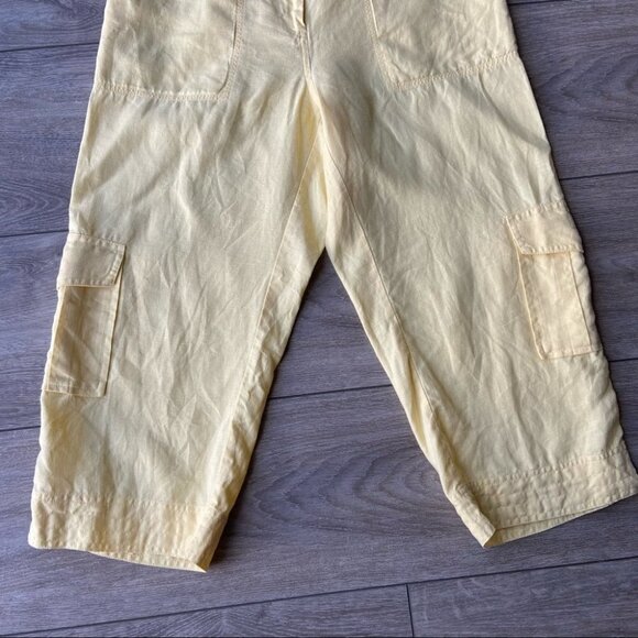 Chico’s Baby  Yellow Pure Linen Cargo Cropped Pants - Picture 3 of 14